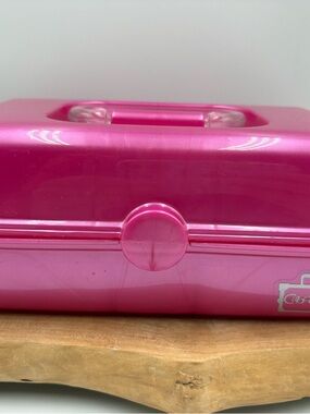 Caboodles Pretty In Petite Cosmetic Make Up Storage Case Pink Clear Handle 9x4”